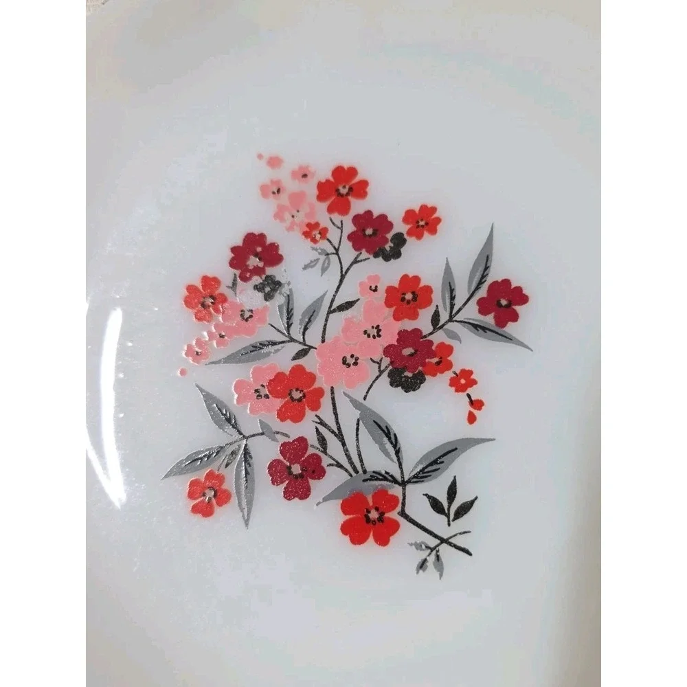Vintage Fire King Milk Glass Plate Primrose Red Pink Flower Replacement Piece